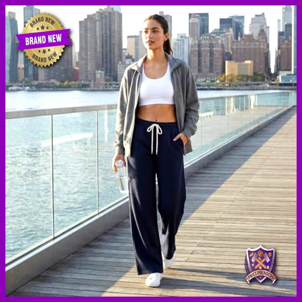Wide-Leg Sweatpants High-Waist Side Slits Comfortable Active Pants - Picture 5 of 7